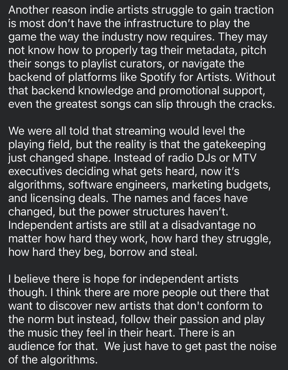 Wonder why you can’t get any traction as an independent artist? Here’s why. 

#music #streaming #musicians #musicianstruggle #amazonmusic #spotify #youtubemusic #tidal #applemusic