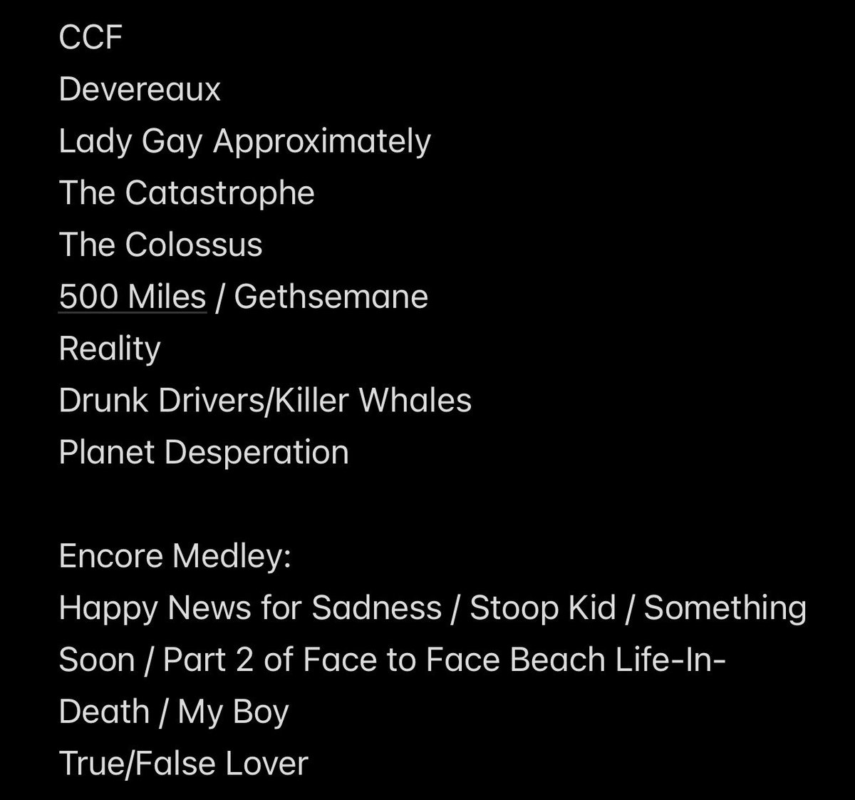 cshfacts's tweet image. Setlist for the Anthem show