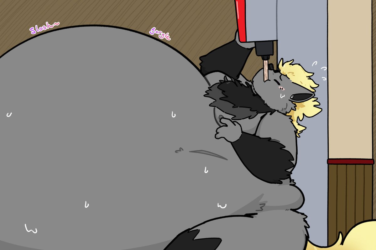 FoxBoi001's tweet photo. Featuring the first raffle winner! @CuriousOxide 
 
As their prize, they get a lifetime supply of soda from this here fountain!
. . .
I think they're enjoying it? https://t.co/mXb7Uj6hUM