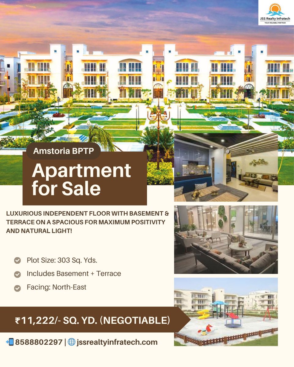 Jss_Realty's tweet photo. 📢 #Resale Opportunity!
Luxurious Independent Floor at #AmstoriaBPTP, Gurugram
🟢 303 Sq. Yds. | Basement + Terrace
🧭 North-East Facing
💰 ₹11,222/Sq. Yd. (Negotiable)

📞 8588802297 | https://t.co/Gb4ZdF4VoN
#RealEstate #GurgaonProperty #LuxuryHomes #JSSRealty https://t.co/9eyd4FjPgG