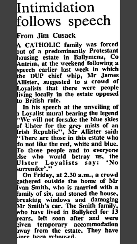 TBlaggert's tweet photo. @TUVonline Hmm and what about the message Jim sends when he doesn't condemn terrorist supporters within his own ranks.  Or maybe when he was encouraging people in Ballymena to force Catholics from their homes... https://t.co/bqf58H8GX3