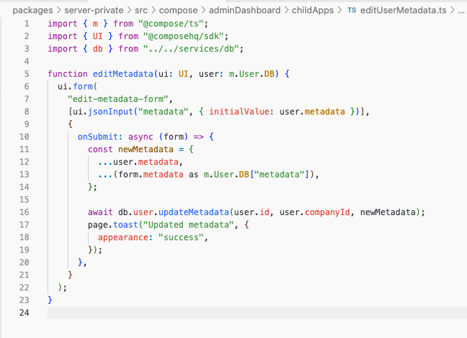 atooooool's tweet photo. never gets old being a user of your own product

today I had to create an internal tool to edit metadata for users.

took about 2 min and 20 lines of code in the backend https://t.co/yEg52cTqFb