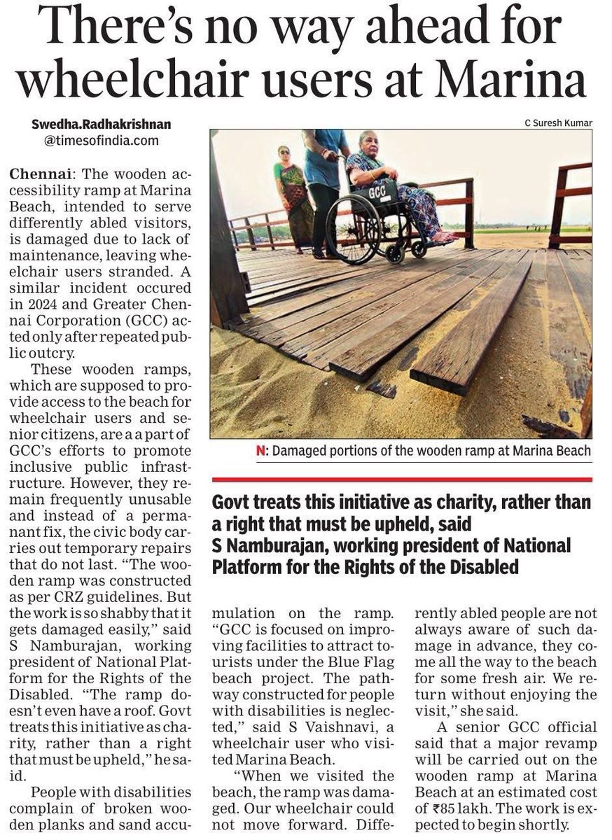 What starts with fanfare doesn’t get maintained in the long run. Condition of ramps for people with disability in Marina Beach, inaugurated by Deputy CM Udhayanidhi Stalin. <a href="/Swedha_RK/">Swedha Radhakrishnan</a>