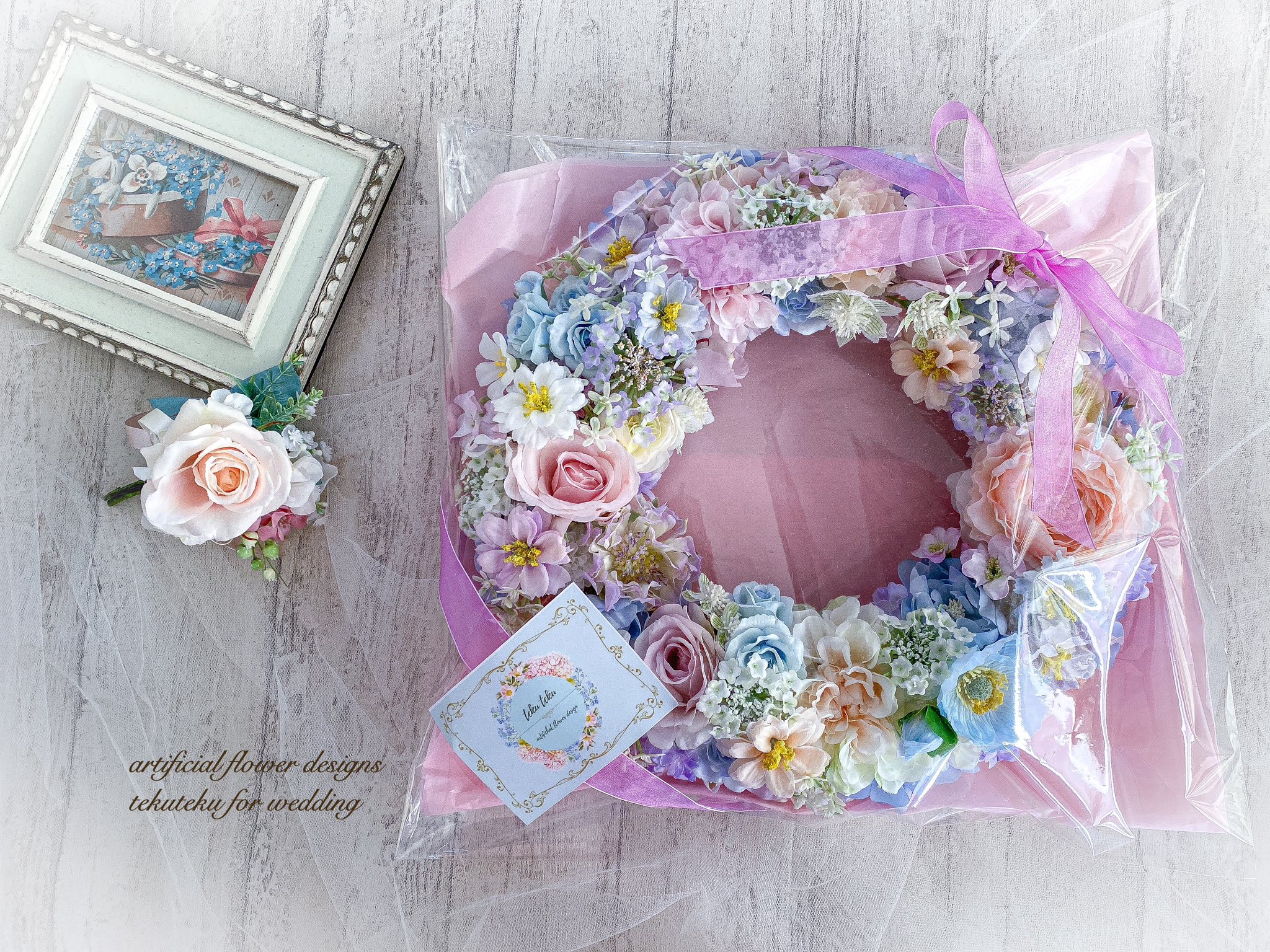 【専用となりました】クレイフラワー❁フラワーリース特大❁鳥❁ハンドメイド お取り寄せ】 専用となりました】クレイフラワー❁フラワー