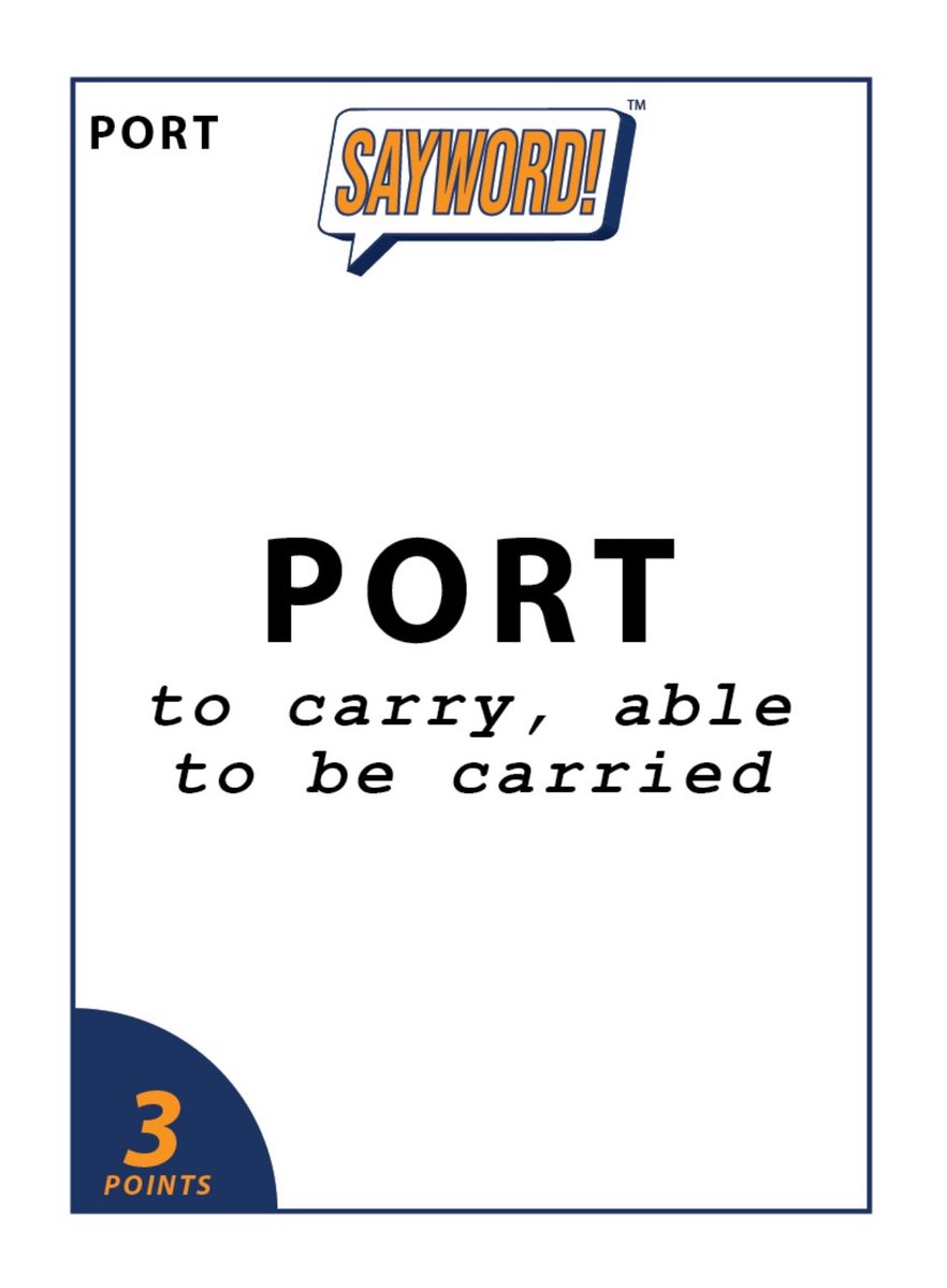 saywordgame's tweet image. 1) Comment with a word containing “PORT” meaning “CARRY”. No Repeats!
2) Tag the next player. No tag-backs!
3) For a chance to win a free copy of SAYWORD! , like, follow, and repost! (Previous winners also eligible) #giveaway #clearthelist #gamenight #wordgame #spellingbee…