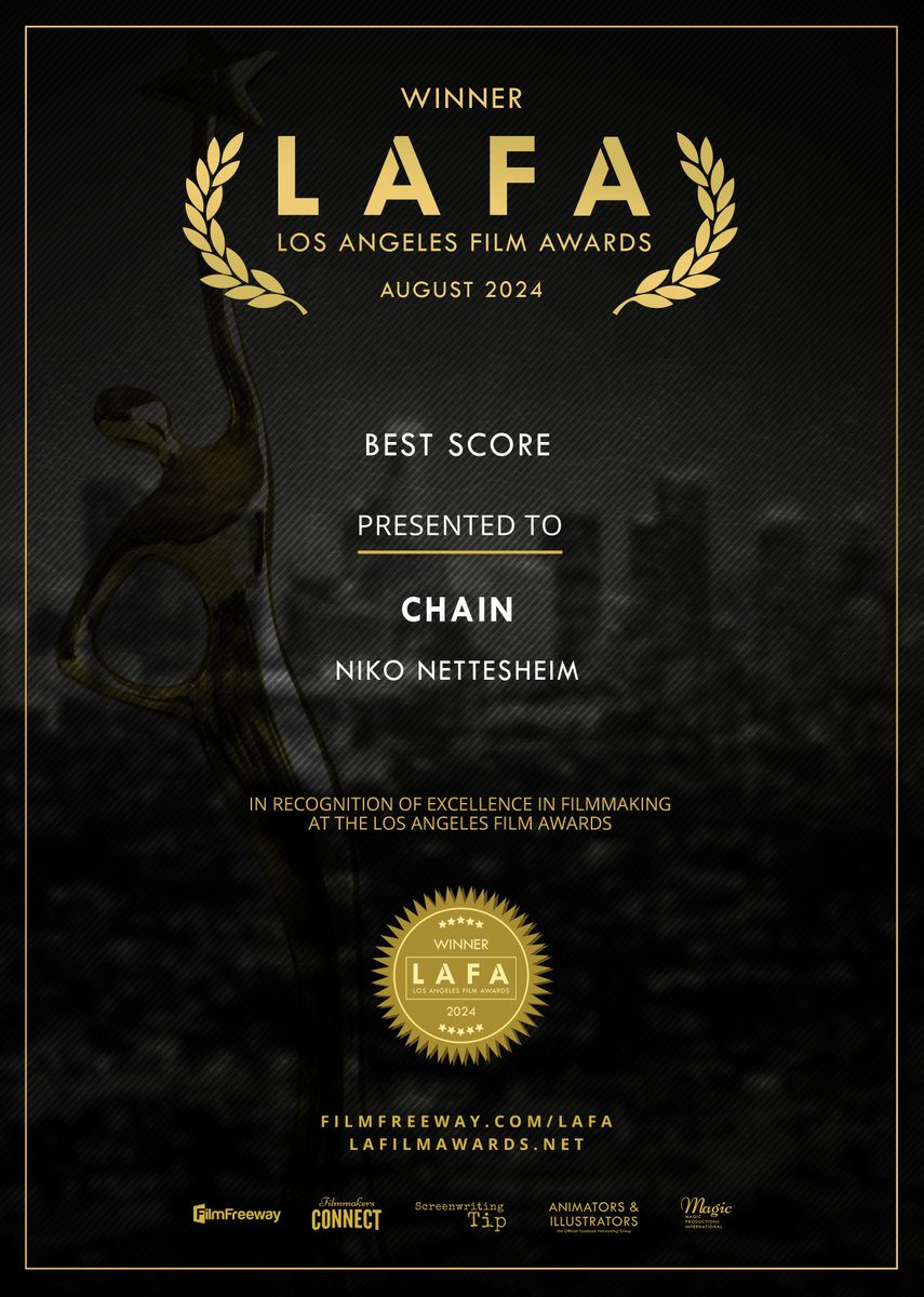 Chain_Animation's tweet image. We’re beyond excited to share our Winner certificates and laurel from the Los Angeles Film Awards! We’re deeply grateful for the chance to be honored in this way. Thank you for your trust in our vision! ~ \\ ( ^ O ^ ) // ~ 😍🥰😘🤩🥳👍
#losangelesfilmawards #lafa24