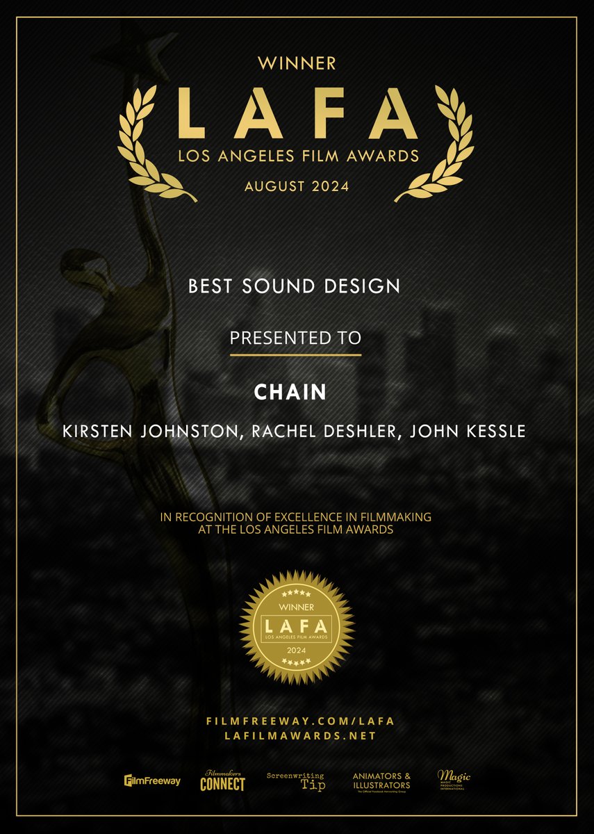Chain_Animation's tweet image. We’re beyond excited to share our Winner certificates and laurel from the Los Angeles Film Awards! We’re deeply grateful for the chance to be honored in this way. Thank you for your trust in our vision! ~ \\ ( ^ O ^ ) // ~ 😍🥰😘🤩🥳👍
#losangelesfilmawards #lafa24
