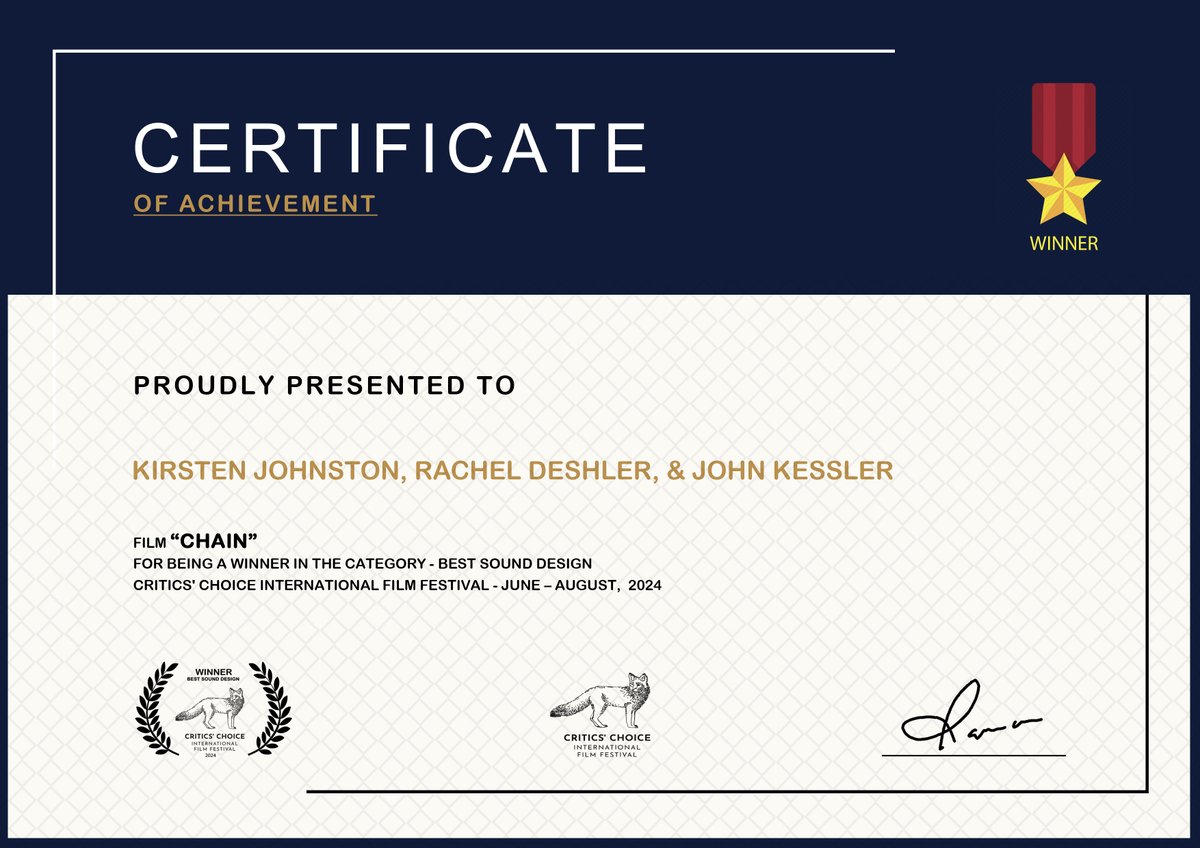 Chain_Animation's tweet image. We’re proud to announce our Winner certificates from the Critics' Choice International Film Festival!  We are incredibly thankful for your support and recognition of our artistic efforts. ~ \\ ( ^ O ^ ) // ~ 😍🥰😘🤩🥳👍
#ccfilmawards
criticschoicefilms.in