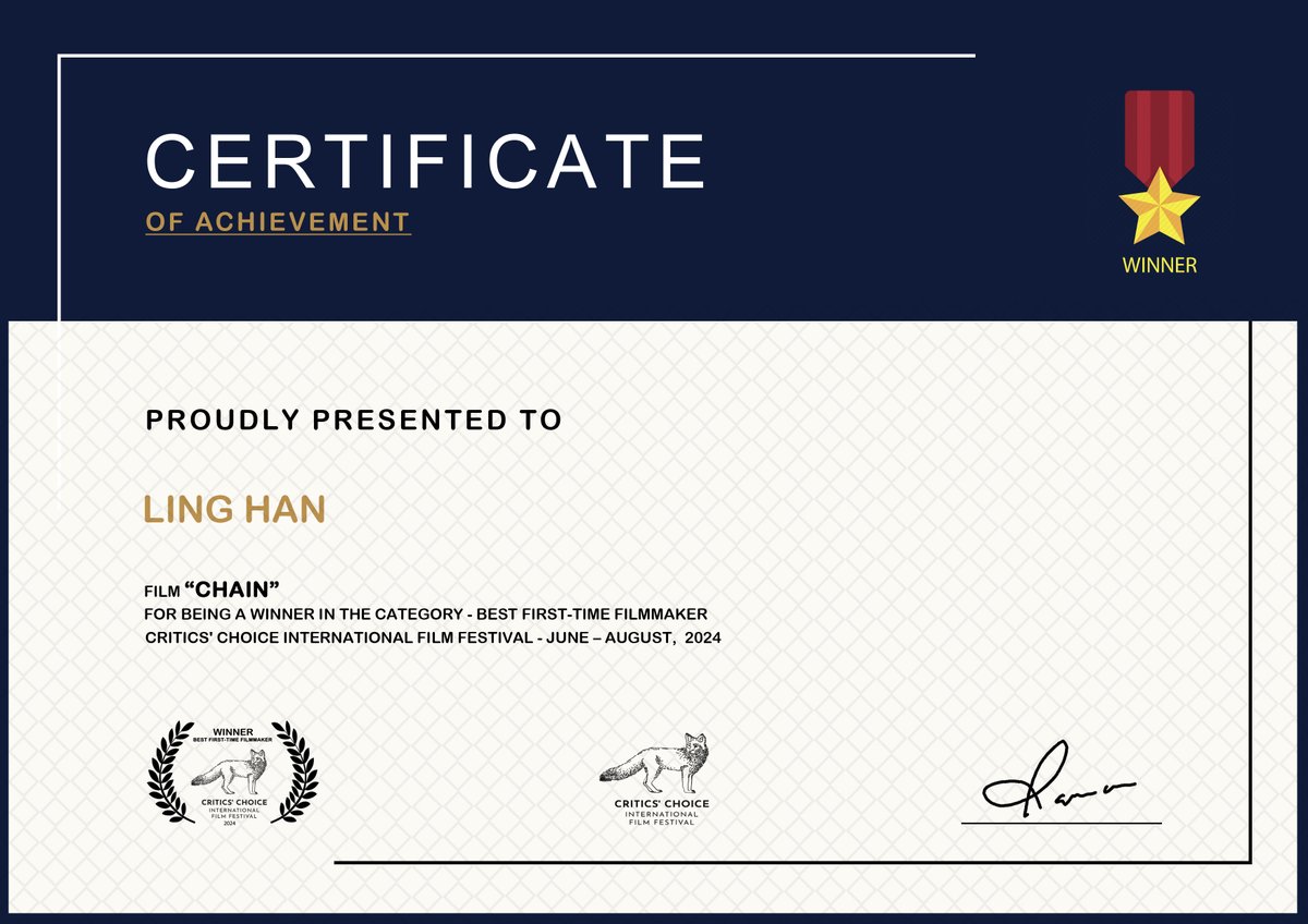 Chain_Animation's tweet image. We’re proud to announce our Winner certificates from the Critics' Choice International Film Festival!  We are incredibly thankful for your support and recognition of our artistic efforts. ~ \\ ( ^ O ^ ) // ~ 😍🥰😘🤩🥳👍
#ccfilmawards
criticschoicefilms.in