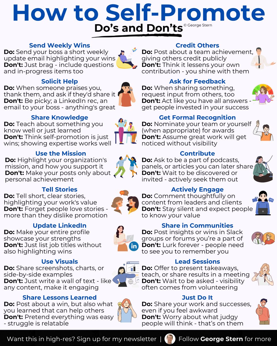 georgestern's tweet image. How to self-promote without seeming cringy or arrogant.
Whether you like it or not,
Doing great work in silence won't get you far.
You have to promote yourself.
Here's how: