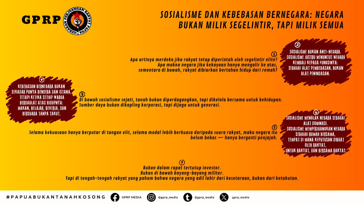 GPRP2022's tweet photo. Indonesia berpakaian Sosialisme tapi bertubuh Kapitalisme, Rakyatnya ditengah Penindasan Berlapis.

#papuabukantanahkosong
#gerakan_perjuangan_rakyat_papua
#gerakanperjuanganrakyatpapua
#gprp
#sosialisme
#kapitalisme
#neokolonialisme
#westpapua
@pengikut https://t.co/HS0OlBXrla