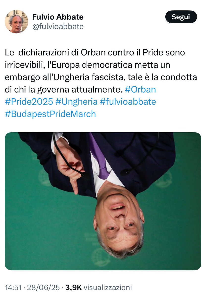 Sono un compagno semplice: metto #Orban a testa in giù. 

Scusa <a href="/fulvioabbate/">Fulvio Abbate</a>, eri tra quelli che festeggiavano quando i carri armati sovietici entravano a Budapest per ammazzare i ragazzi insorti per la libertà?