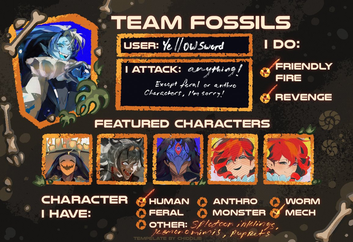 _yellowsword's tweet image. artfight time
credit to @/chiddlie for the fossils profile card
