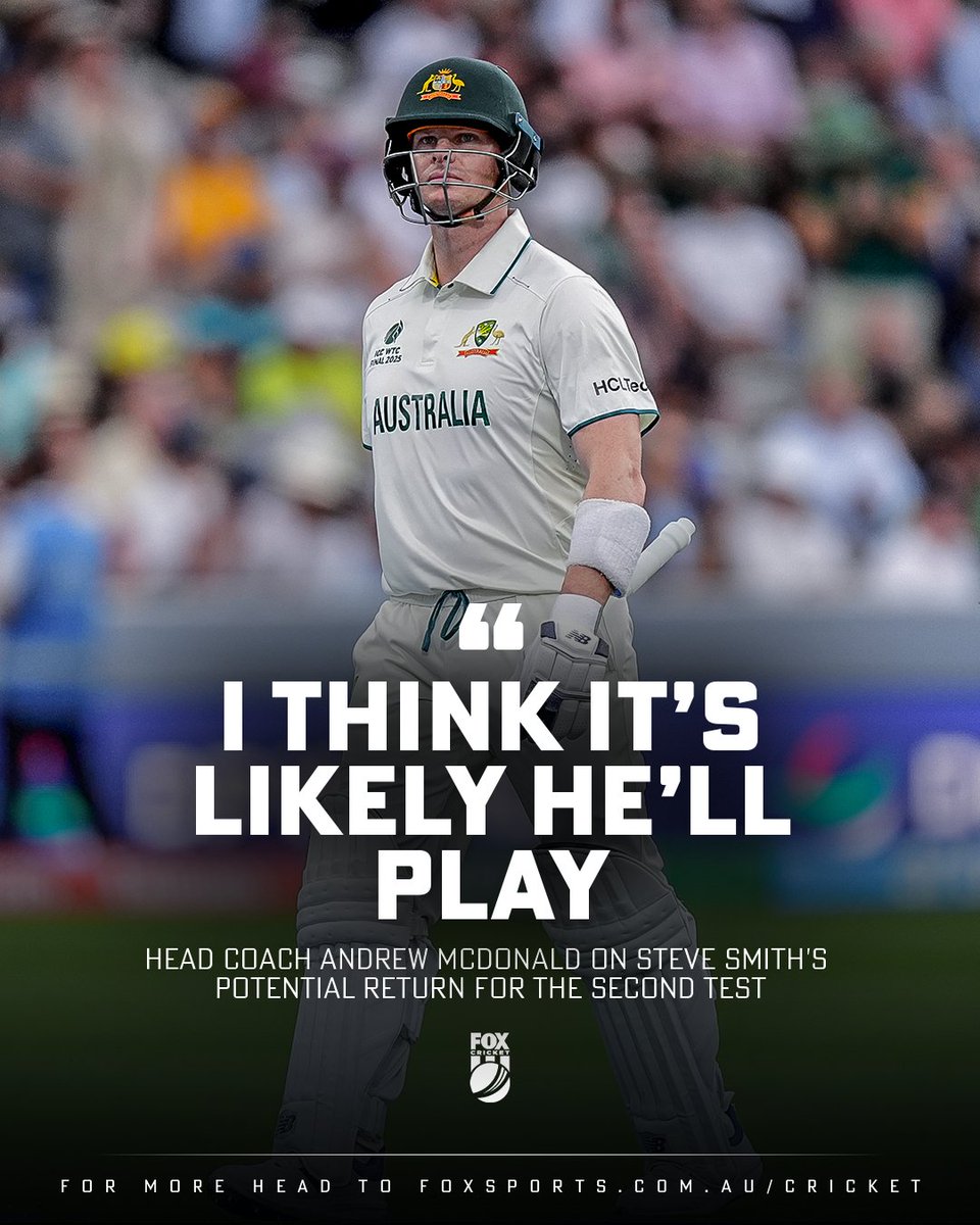 He has a few boxes still to tick with the medical staff, but in a welcome boost to Australia's top order, Steve Smith is closing in on a return for the second Test against the West Indies 👏

STORY 👉 bit.ly/4nH8mvJ
