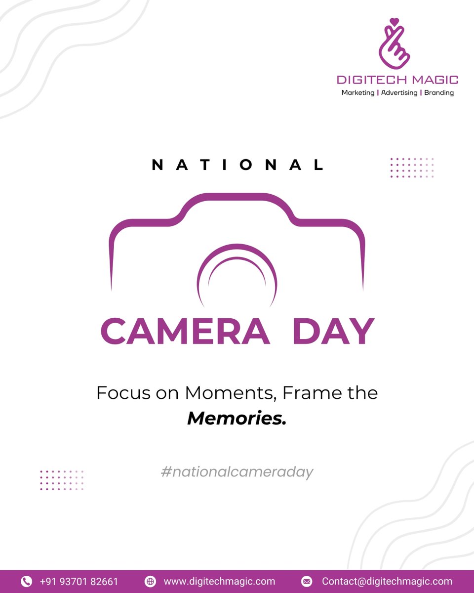 DigitechMagic's tweet photo. ๐ธ Happy National Camera Day!
Every click tells a story; every frame captures a feeling.
Today, we celebrate the lens that freezes time and frames forever.
.
.
.
#nationalcameraday #CaptureMagic #DigitechMagic #PhotographyLovers #ContentCreators #MarketingWithMagic https://t.co/U1Ej7CJt7m