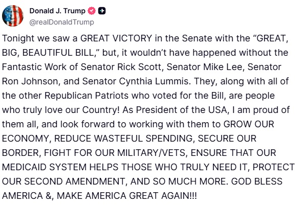 TrumpDailyPosts's tweet image. Donald J. Trump Truth Social 06.29.25 12:25 AM EST