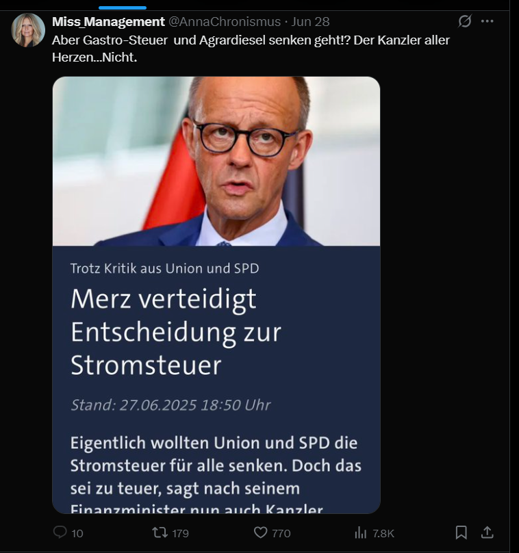 Immer wieder dieses meinungsfreie X. Deshalb als Repost: 
Man hat der CDU in aller Öffentlichkeit vorgerechnet, dass die Wahlgeschenke nicht funktionieren (wie auch bei der AfD) . Wer sich jetzt wundert hat nicht zugehört.