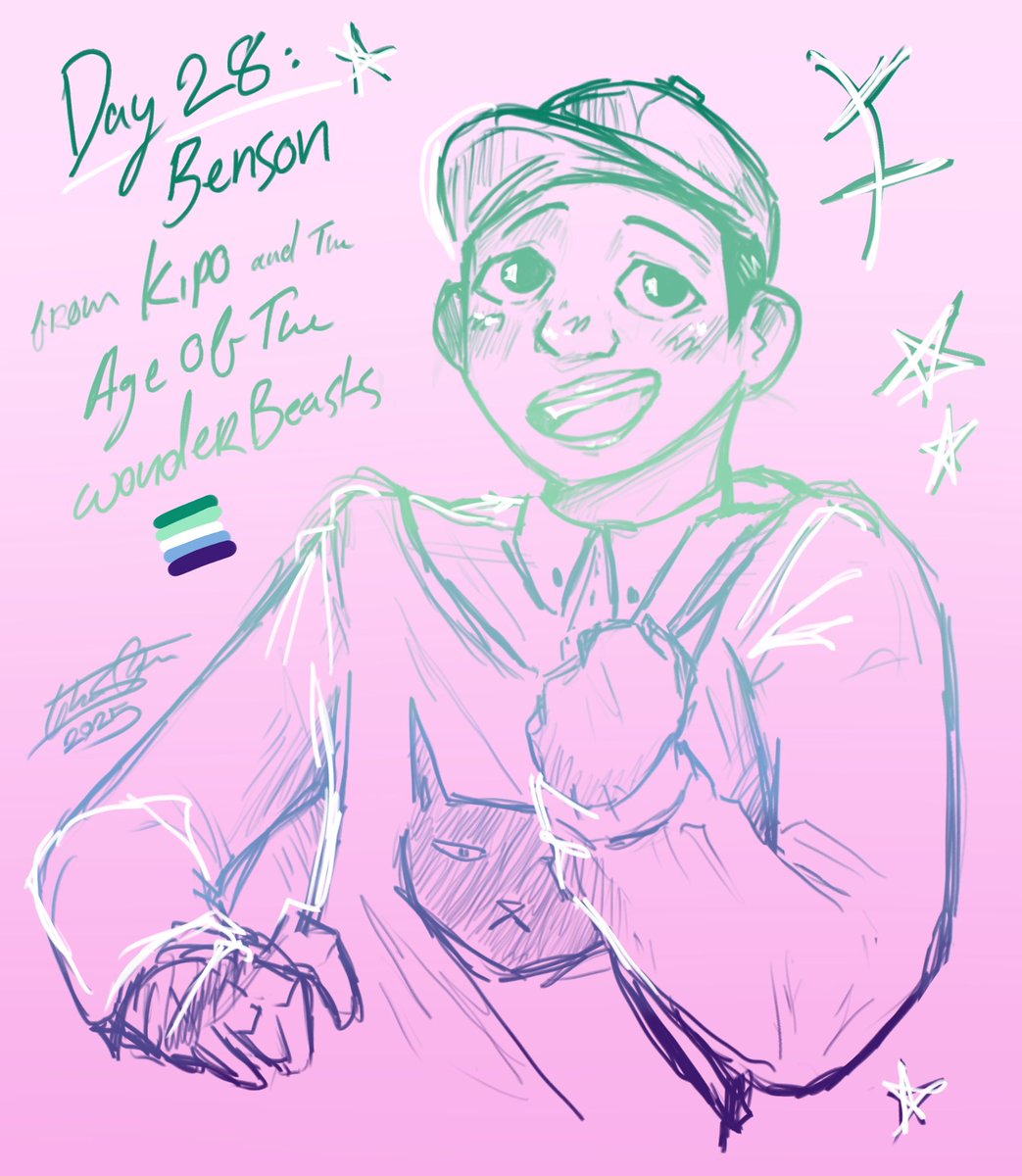 spomsart's tweet photo. I CANNOT BELIEVE I ALMOST MISSED TODAY OMG HAPPY PRIDE BENSON !!!!!! 💚🩵🤍🩵💙 
☆ 
#HappyPrideMonth #HappyPrideMonth2025 #LGBTQArtist #ArtistOnTwitter #kipoandtheageofwonderbeasts #Kipo #Fanart https://t.co/P1u47KmXvu