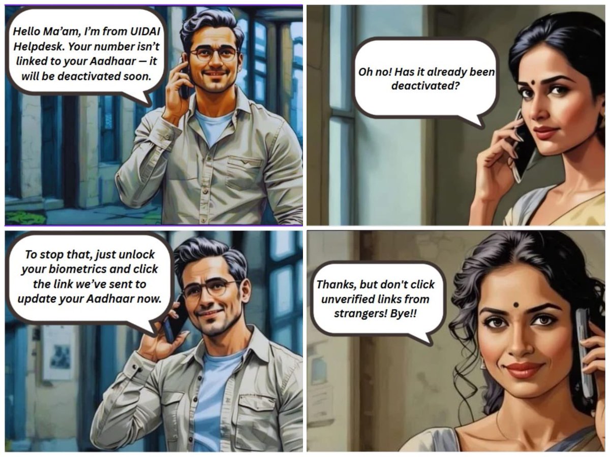 #StopDropInform
CyberSmart Citizen Comics Series - Part 22

How to respond to scammers trying to trick you into clicking an unknown links to update Aadhar?