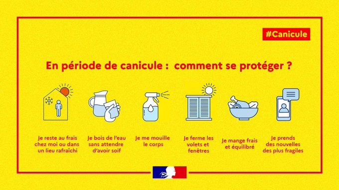 #Forteschaleurs | 🟠Dimanche 29 juin, le #Var est maintenu en vigilance ORANGE canicule.
➡limitez vos activités sportives et prenez des nouvelles de vos proches

🌡️ Températures attendues :
▶dans les terres entre 36 à 38°C
▶sur le littoral entre 31 et 34°C

☎️0800 06 66 66 :