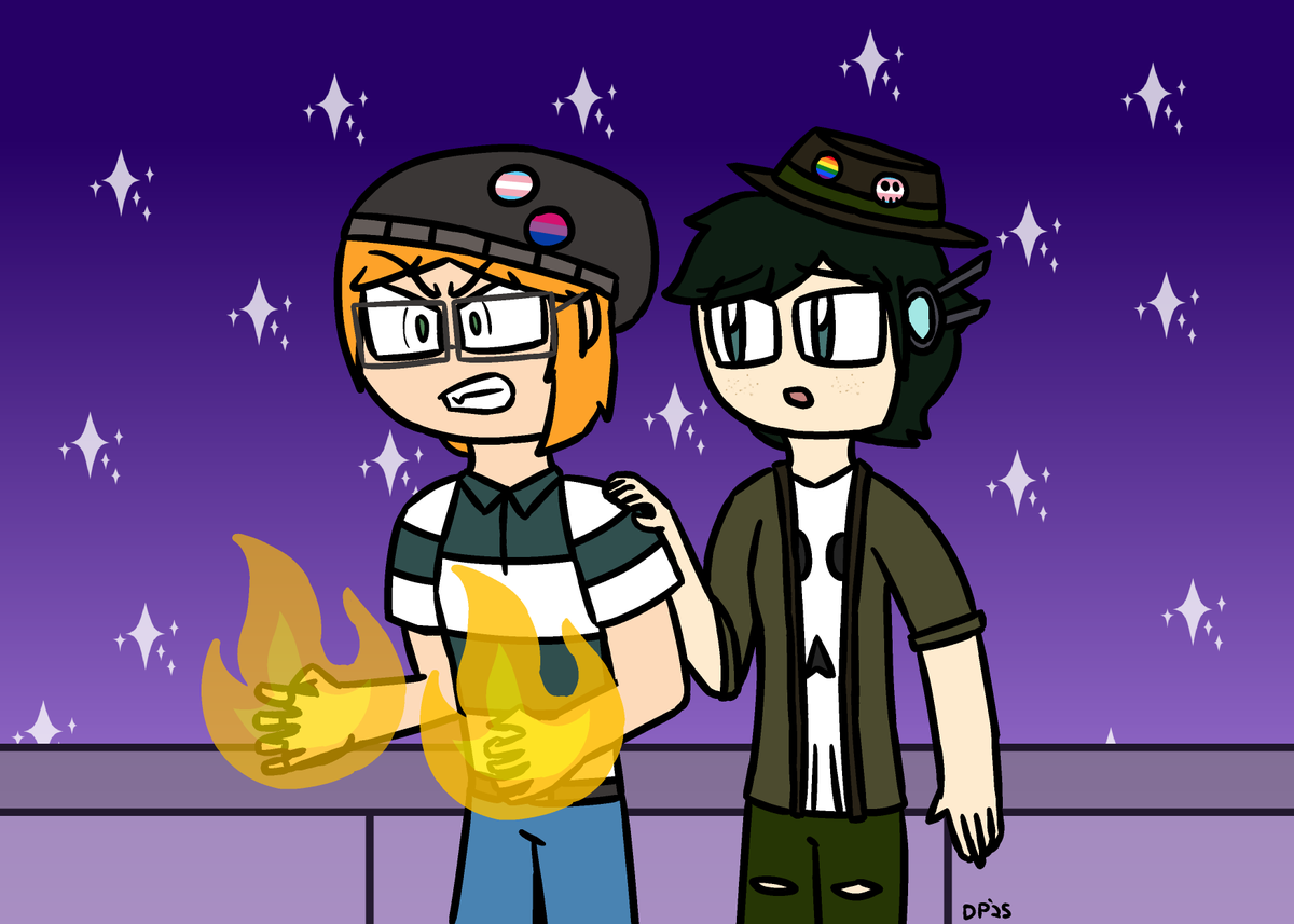 TheDPrototype's tweet photo. Finally finished my pride art!  Xavier's not too happy that someone insulted Crane's gaming skills. https://t.co/1Ol0PXIWAz