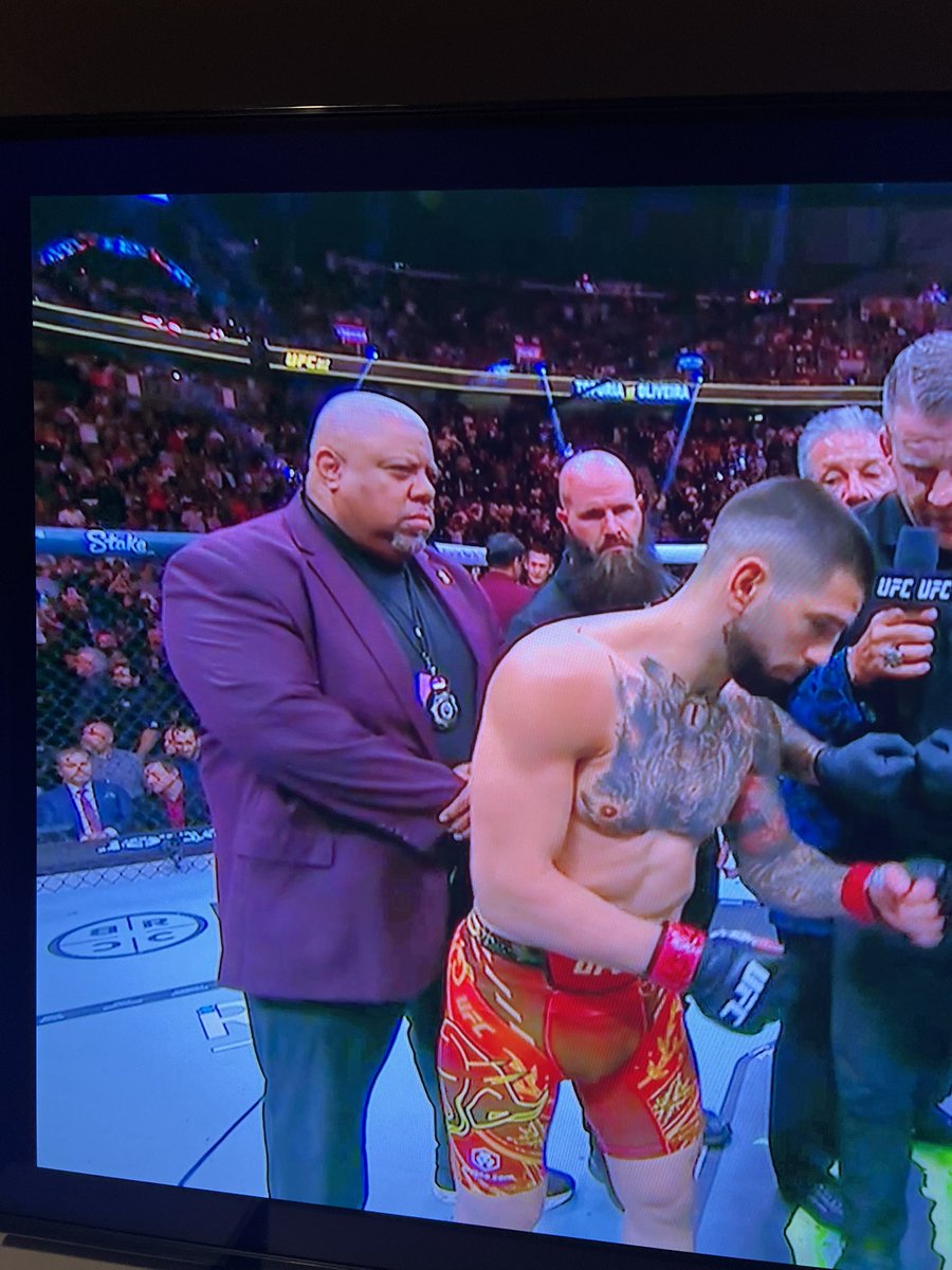 DavisJenkins5's tweet photo. Didn’t know Cormier got demoted to ringside security #ufc317 #olivera #topuria https://t.co/C5R2VXWBJx
