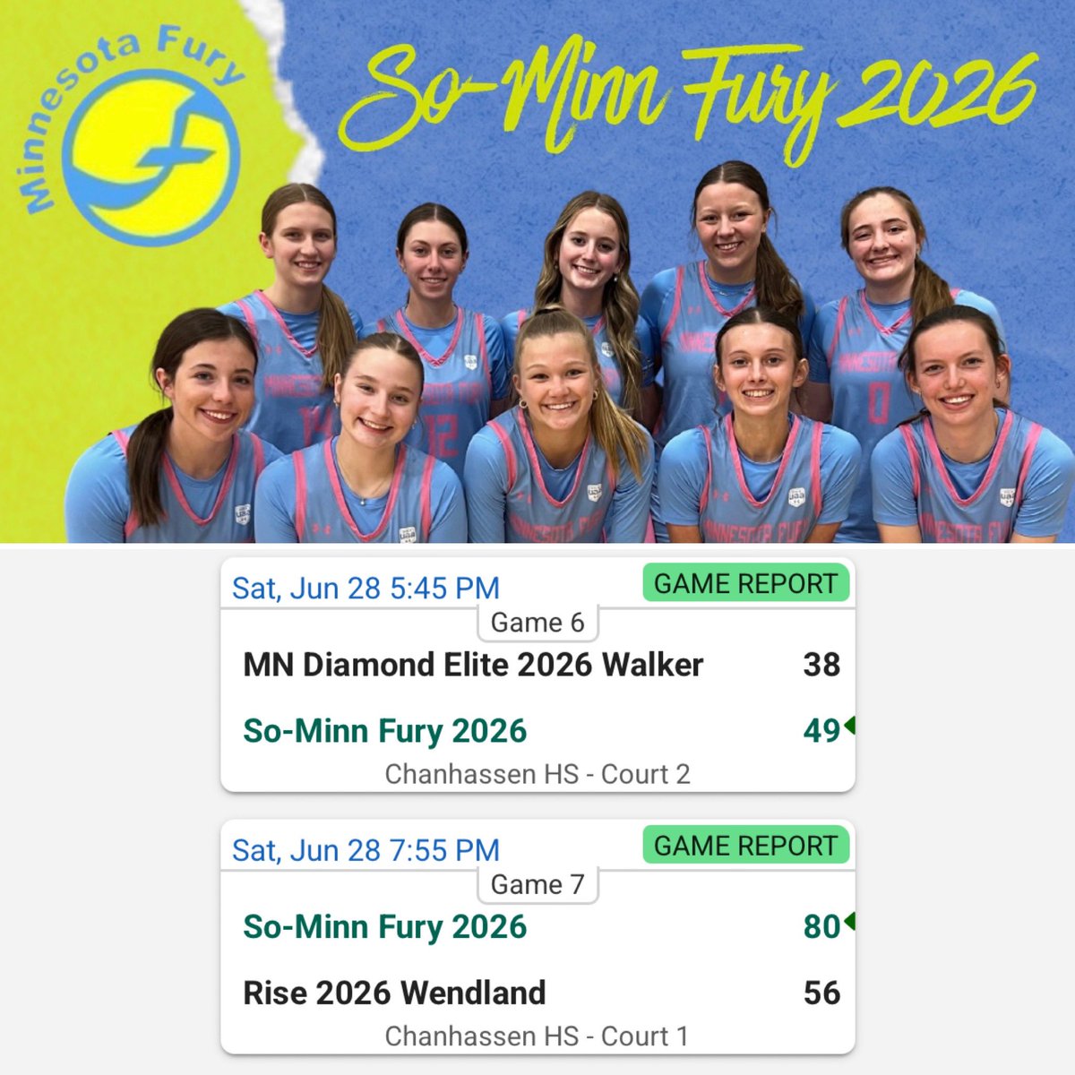 So-Minn Fury 2026 grabbed 2️⃣ dubs on day 2️⃣ of the Mill City Invitational!

v MN Diamond Elite Walker
<a href="/ThomfordeNat3/">Natalie Thomforde</a> 14p
<a href="/Juliette_526/">Juliette Matheis</a> 12p
<a href="/BreeleyGalle/">Breeley Galle</a> 9p
<a href="/SydneyThom34579/">Sydney Thompson</a> 8p

v Rise 2026 Wendland
<a href="/Juliette_526/">Juliette Matheis</a> 22p
<a href="/alyviaengler/">Alyvia</a> 21p
<a href="/addyruffridge/">Addison Ruffridge</a> 14p
<a href="/BreeleyGalle/">Breeley Galle</a> 9p