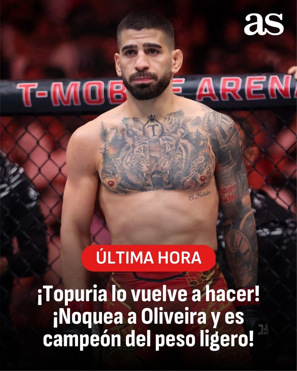 Diario AS (@diarioas) on Twitter photo 🚨 ¡TOPURIA NOQUEA A OLIVEIRA EN EL PRIMER ASALTO!
👊 Con un croché de izquierda, el hispano georgiano se alza con el cinturón de peso ligero
🔗 Así te lo hemos contado: dozz.es/vorlh2
#UFC317 <a href="/UFCEspanol/">UFC Español</a> 🚨 ¡TOPURIA NOQUEA A OLIVEIRA EN EL PRIMER ASALTO!
👊 Con un croché de izquierda, el hispano georgiano se alza con el cinturón de peso ligero
🔗 Así te lo hemos contado: dozz.es/vorlh2
#UFC317 <a href="/UFCEspanol/">UFC Español</a>