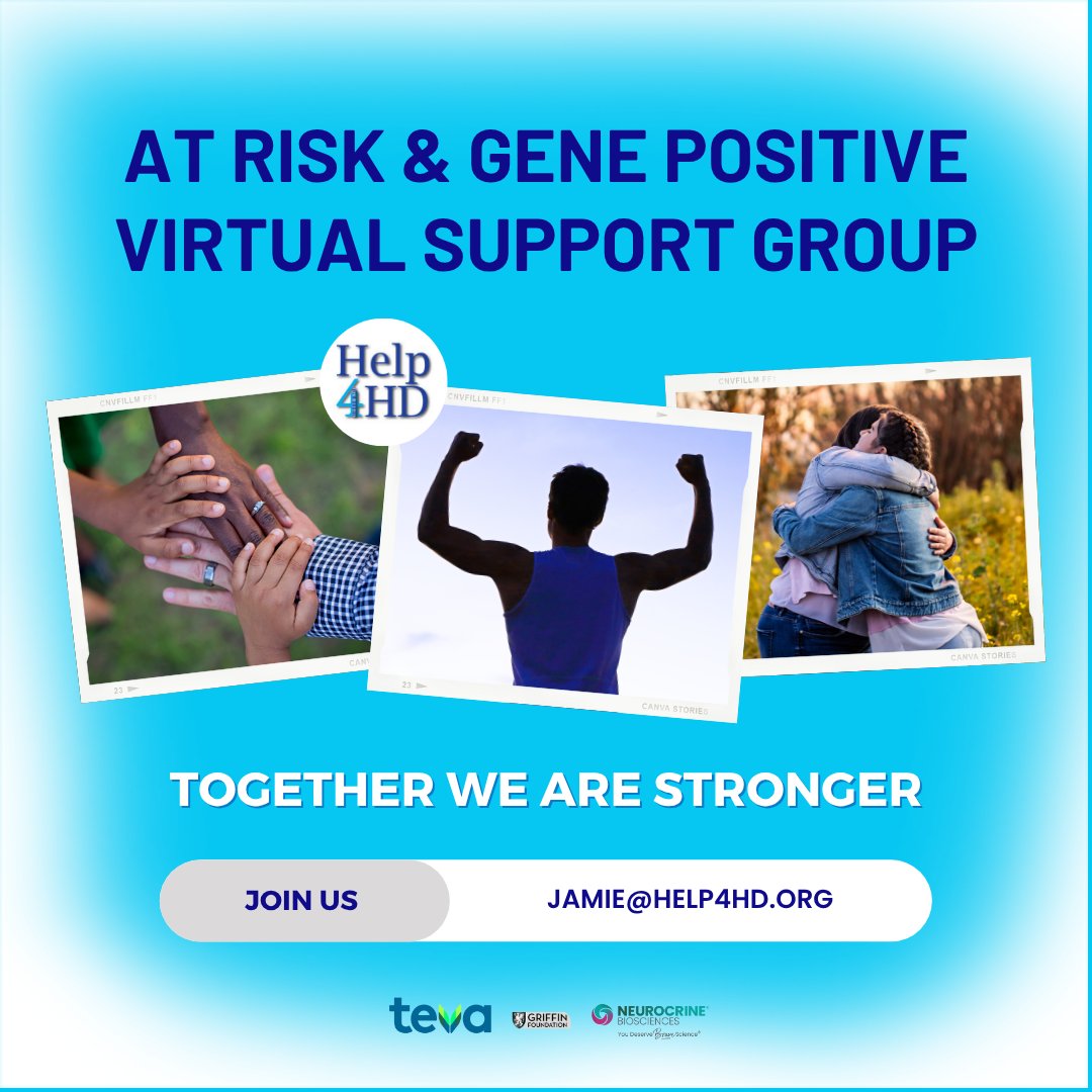 Help4HD (@help4hdi) on Twitter photo Are you #AtRisk or #GenePositive for #HD? #Help4HD has a private #support space for you! Join us to participate in discussions & support groups with topics relevant to your life like legal planning, emotional impact of HD, & more.
Contact: Jamie@help4hd.org Are you #AtRisk or #GenePositive for #HD? #Help4HD has a private #support space for you! Join us to participate in discussions & support groups with topics relevant to your life like legal planning, emotional impact of HD, & more.
Contact: Jamie@help4hd.org