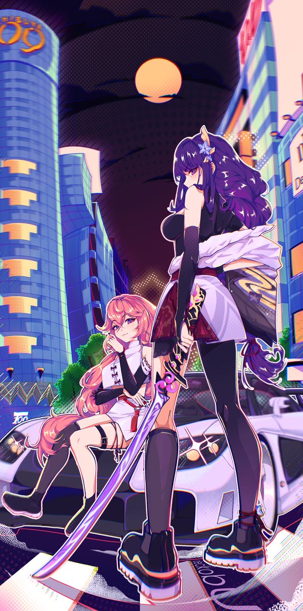 deckobu's tweet image. yae miko x raiden shogun