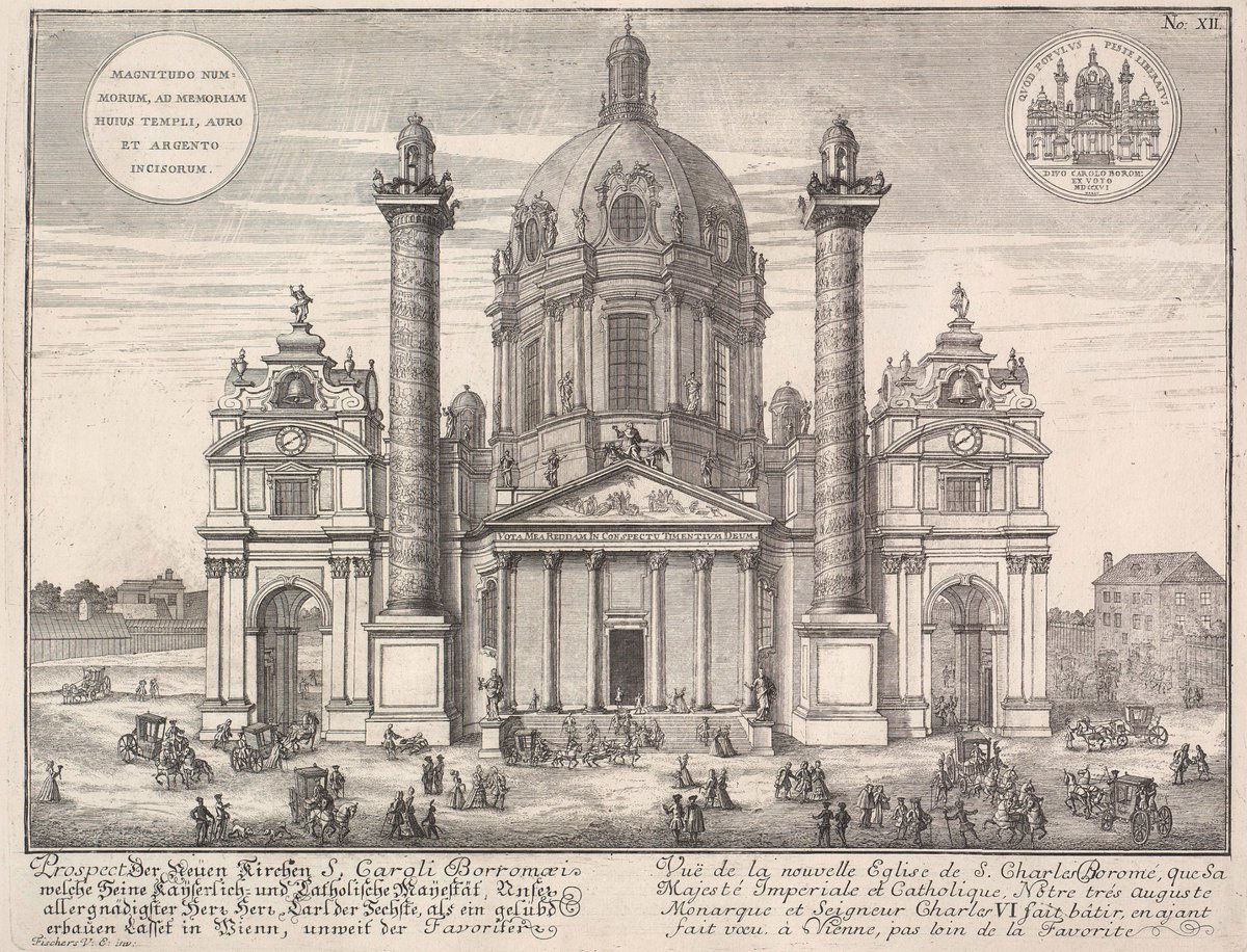OldWorldPlans's tweet photo. An incredible drawing of Karlskirche (St. Charles Borromeo Church) in Vienna, Austria! Designed by Johann Bernhard Fischer von Erlach, this Baroque masterpiece magnificently showcases the grandeur of 18th-century architecture! #Karlskirche #BaroqueArchitecture https://t.co/pGmwv9wAn7