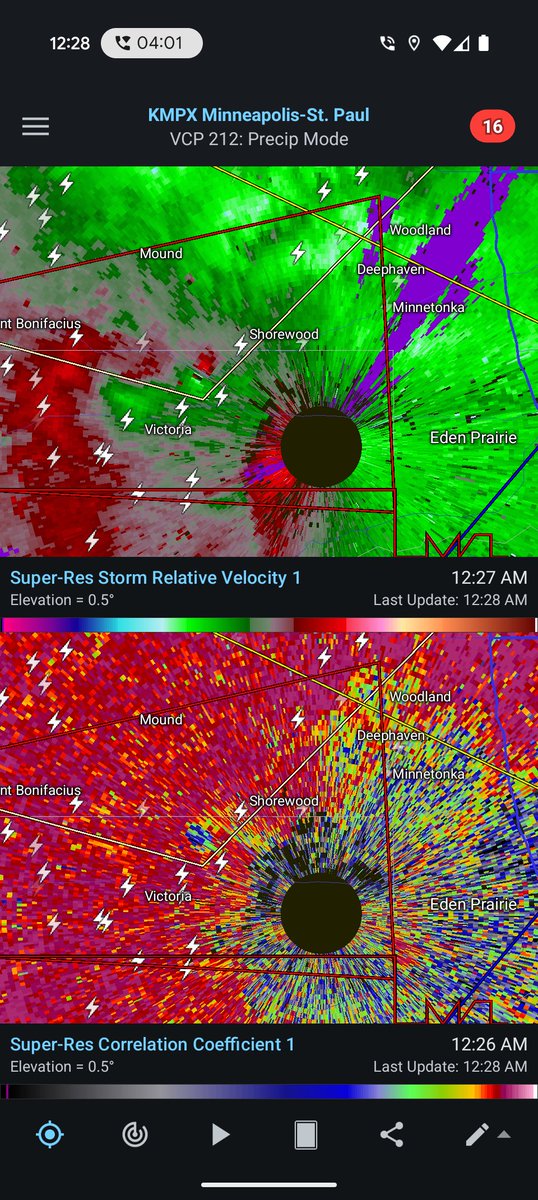 Debris ball signature on tornado warned cell near Victoria, MN. #mnwx
