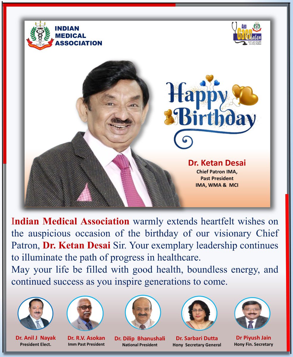 IMA JDN National (@imajdnnational) on Twitter photo IMA JDN extends warm wishes to our visionary Chief Patron, <a href="/IMAIndiaOrg/">Indian Medical Association</a> Dr. Ketan Desai Sir on his birthday. Your pioneering leadership continues to guide generations in healthcare. Wishing you health, energy & continued success. IMA JDN extends warm wishes to our visionary Chief Patron, <a href="/IMAIndiaOrg/">Indian Medical Association</a> Dr. Ketan Desai Sir on his birthday. Your pioneering leadership continues to guide generations in healthcare. Wishing you health, energy & continued success.