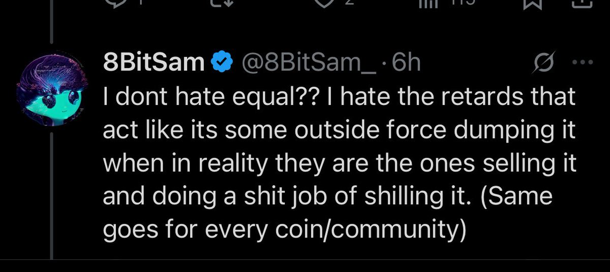 This guy is a fucking retard! He should focus on his sDOG and all the liquidity he pulled from that. 
His telegram group is nothing but pumps and dump all over the place. 

Yeah, I’m there. Haven’t left. 

8bitSCAM!
