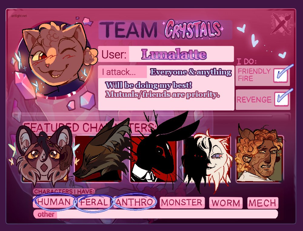 _Lunalatte_'s tweet image. TEAM CRYSTAL!!
(Still updating refs but feel free to drop your artfights below!)