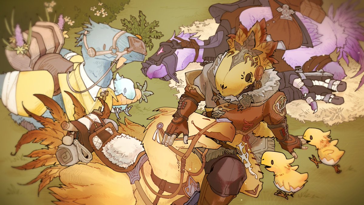penguinarashi's tweet photo. A wallpaper full of chocobos anyone? A wallpaper illustration comm for @/brazenorpraisen!  
🐤🐥🐤🐥🐤
#ffxiv https://t.co/LVjNT8ndy3