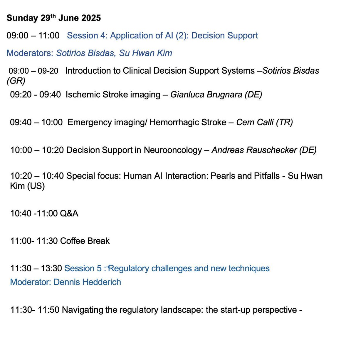 ESNRad's tweet image. ESNR #AI Course: Today&apos;s schedule!
#Neurorad