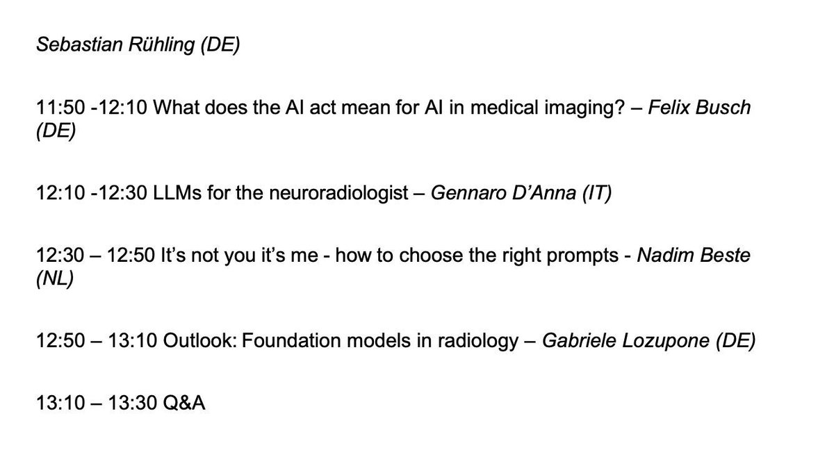 ESNRad's tweet image. ESNR #AI Course: Today&apos;s schedule!
#Neurorad