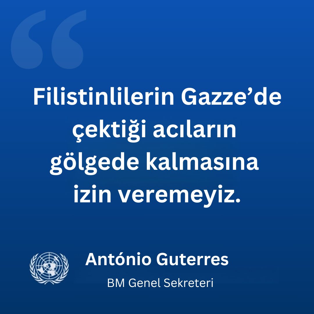 Birleşmiş Milletler Türkiye (@un_turkiye) on Twitter photo BM Genel Sekreteri <a href="/antonioguterres/">António Guterres</a>, #Gazze’de derhal ateşkes çağrısını yineledi.
"Filistinlilerin Gazze'de çektiği acıların gölgede kalmasına izin veremeyiz. İnsani kriz, bu uzun ve acımasız süreçte bugüne kadarki en vahim boyutlarına ulaştı." BM Genel Sekreteri <a href="/antonioguterres/">António Guterres</a>, #Gazze’de derhal ateşkes çağrısını yineledi.
"Filistinlilerin Gazze'de çektiği acıların gölgede kalmasına izin veremeyiz. İnsani kriz, bu uzun ve acımasız süreçte bugüne kadarki en vahim boyutlarına ulaştı."