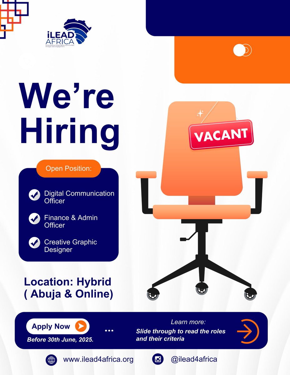 ilead4africa's tweet photo. 📢 One Day to Go!

Applications for our open roles at iLEAD AFRICA close tomorrow, 30th June. Don’t miss your chance to join our team &amp; drive change!

Send your cover letter &amp; CV to: careers@ilead4africa.org , Check the flyer for more info.

#iLeadAfrica #iLEADers #iLEADCareers https://t.co/IOXvPNZ5mI