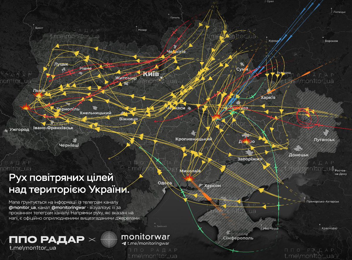 Natten mot söndagen utsattes #Ukraina för en ny massiv attack främst riktad mot infrastruktur i västra och centrala delarna.
436 av 477 Shaheddrönare sköts eller trillade ner.
0 av 4 Kindzjalrobotar från Tambovregionen sköts ner
1 av 7 nordkoreanska Iskander-M/KN-23 kunde skjutas