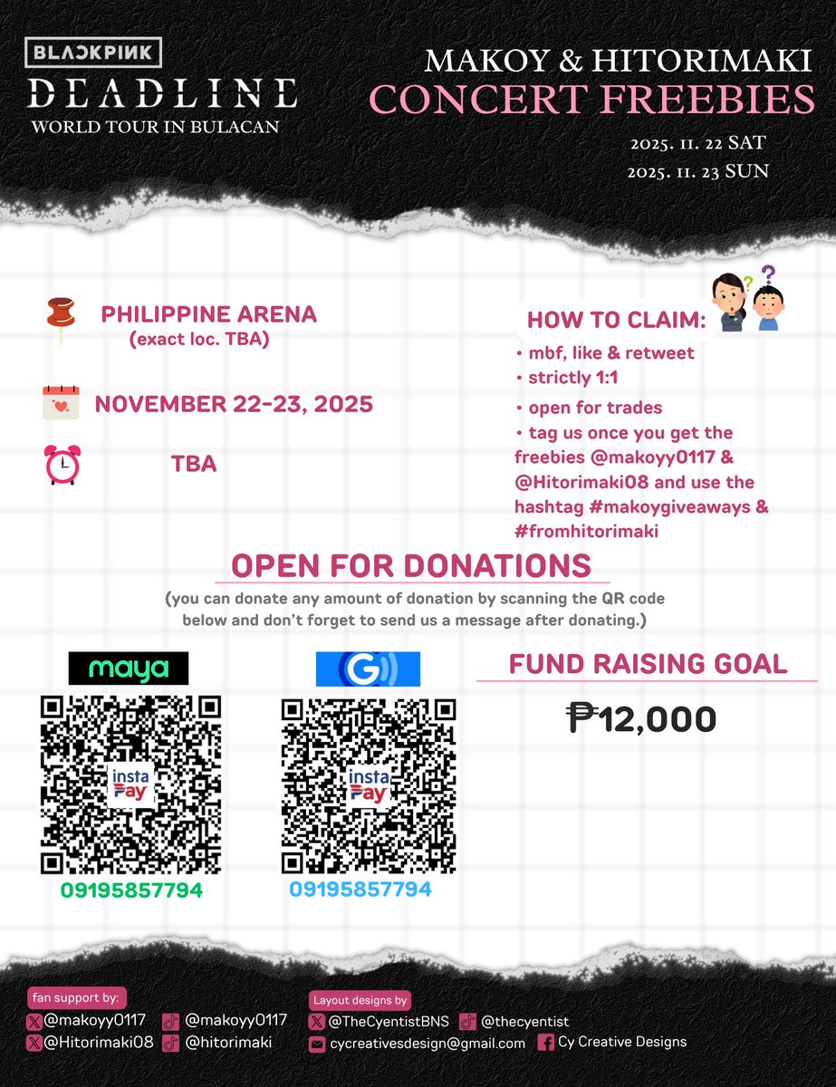 BLACKPINK DEADLINE IN BULACAN DAY 1 &amp; 2 FREEBIES  

Hello, BLINKS! 🖤💗 Introducing our freebies &amp; we will be giving away these.

Fan Support by: <a href="/makoyy0117/">Makoy</a> @HitoriMaki08

Layout design by: <a href="/TheCyentistBNS/">TheCyentistBNS | He/Him 🇵🇭 Only Account</a> 

see u BLINKS!

#DEADLINE_IN_BULACAN 
#BLACKPINK_BULACAN