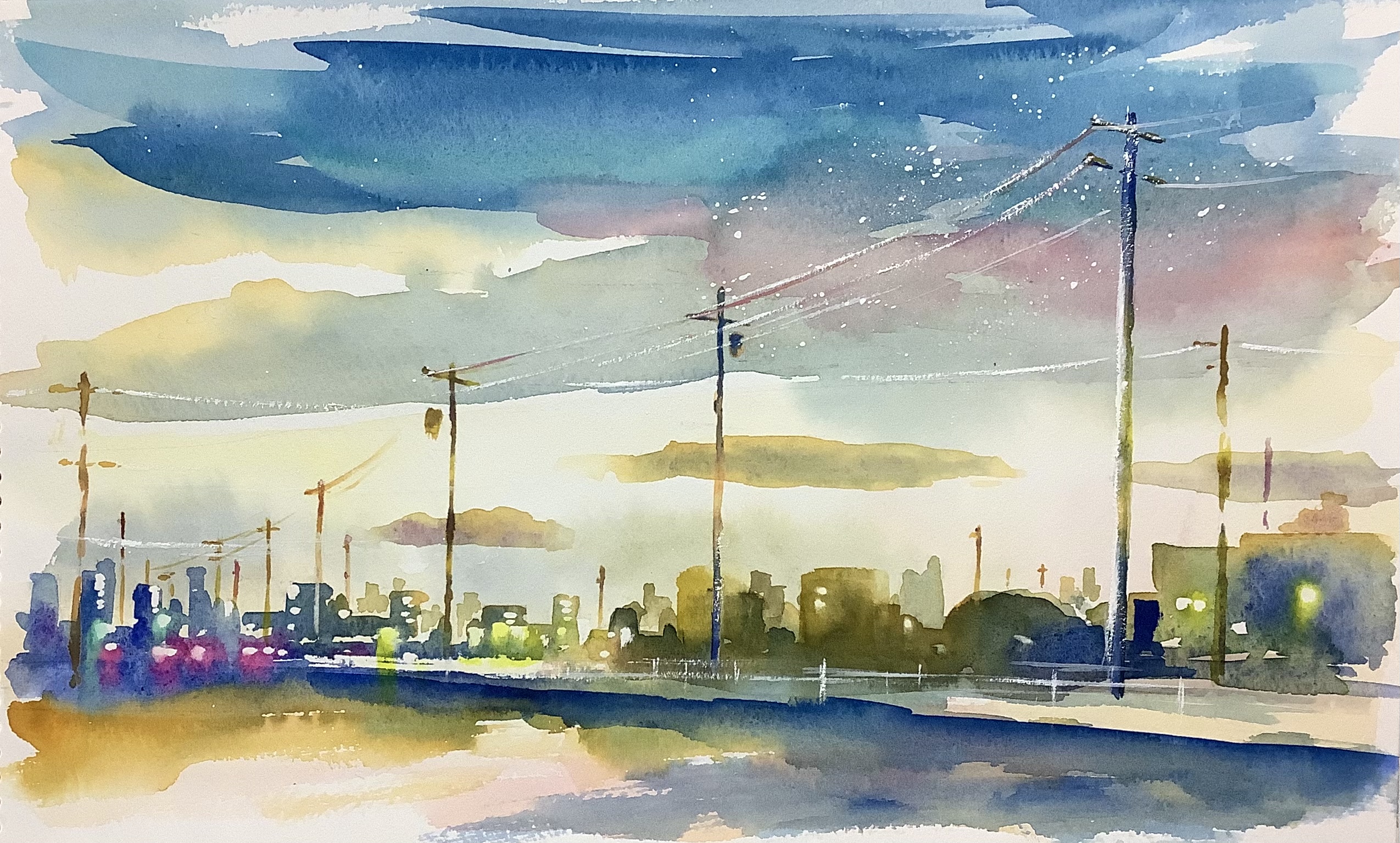 水彩画 港の風景