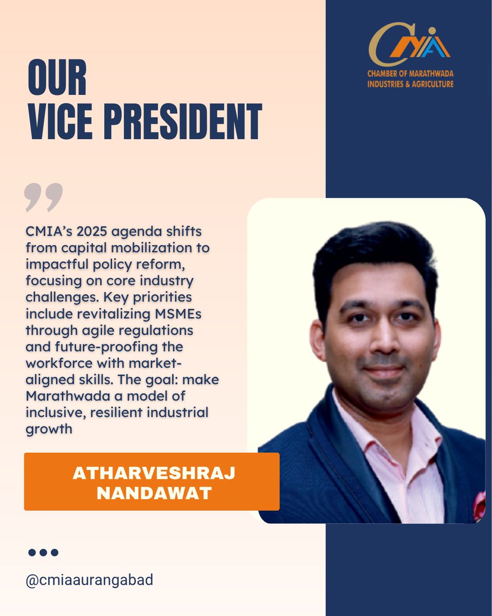 Stepping into change with purpose.
Atharveshraj Nandawat joins as Vice President, leading policy reform and empowering MSMEs for a stronger Marathwada.
Together, let’s shape a more inclusive and resilient future.