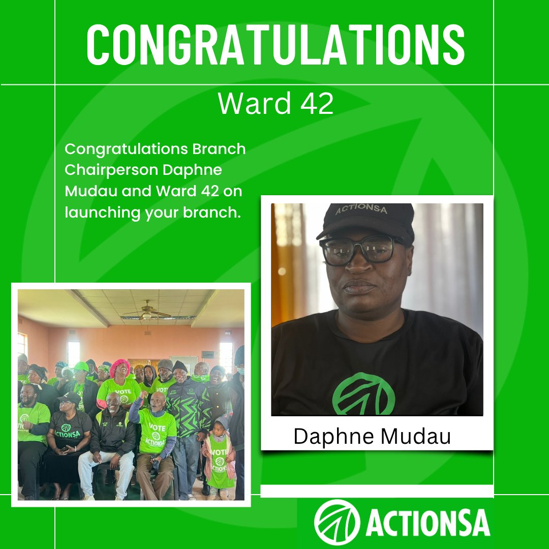 Congratulations to Ward 42 and the nrwly elected chairperson Daphne Mudau on launching your branch.