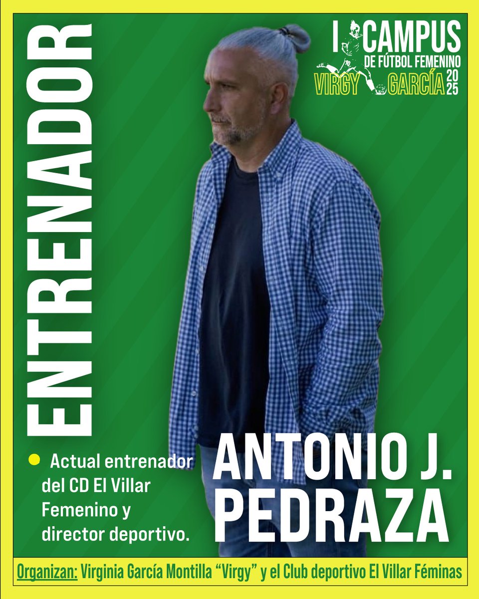 🌟Nuestro staff para el I Campus Virgy García 🌟
Presentamos a A. Pedraza, uno de nuestros entrenadores para el campus 💪🏻
Tenemos el placer de contar con un entrenador con gran experiencia en los banquillos femeninos, ahora en el CD El Villar, que ayudará a nuestras futbolistas🤩