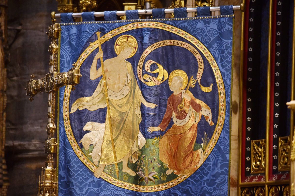 For #StPetersDay, some depictions of our patron saint from around the Abbey, including:

On the Westminster Retable holding the keys to the kingdom of Heaven. The Retable is England’s oldest altarpiece, made in the 13th century for the Abbey’s High Altar.

Beside the High Altar,