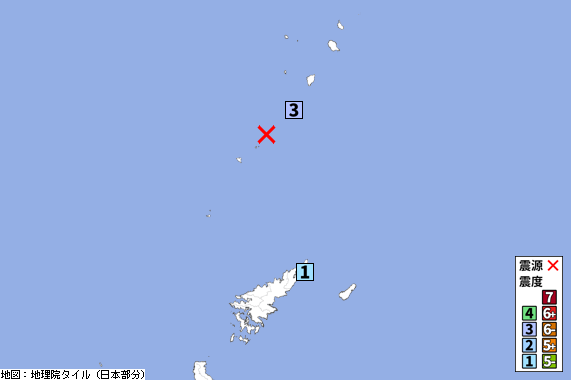 【地震情報】06/29 20:16頃 震度3 トカラ列島近海(深さ約20km、M3.9) 津波の心配なし [震度3]鹿児島県鹿児島十島村 [震度1]鹿児島県奄美市  p2pquake.net/web/