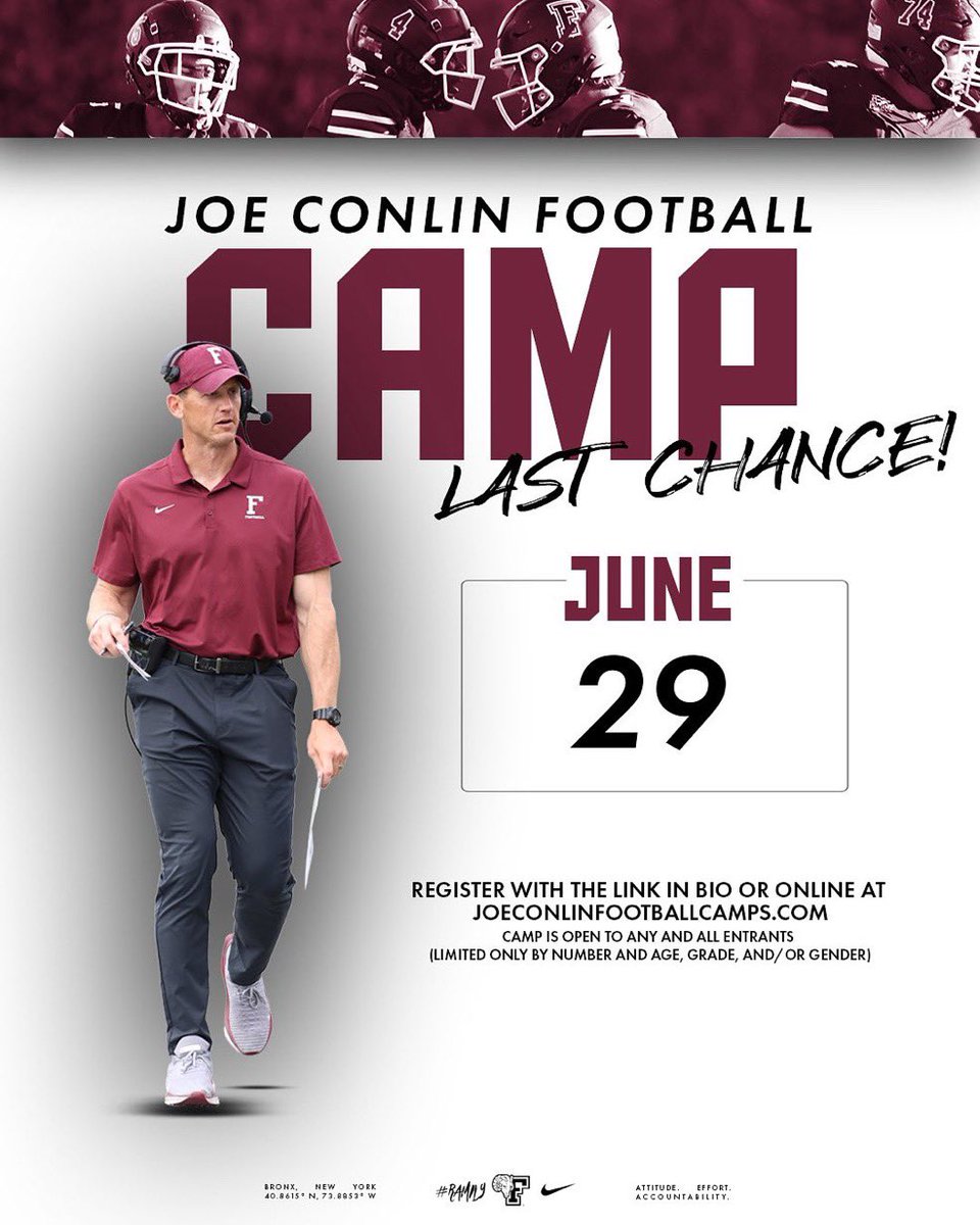 I will be <a href="/FORDHAMFOOTBALL/">Fordham Football</a> today, can’t wait to compete and get to work <a href="/Coach_Conlin/">Joe Conlin</a>