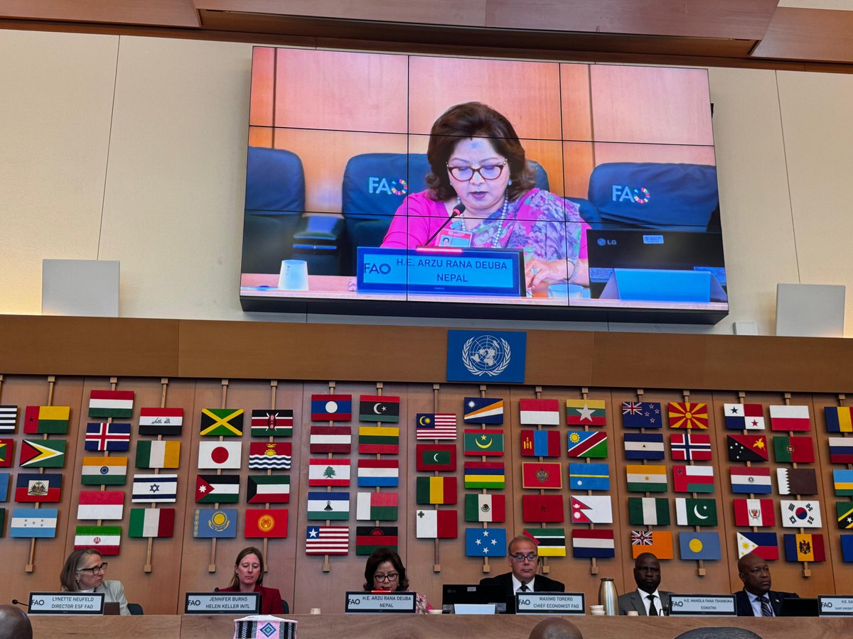 Addressing the High Level Ministerial Event during the 44th Session of <a href="/FAO/">Food and Agriculture Organization</a> as a panelist, Hon. Foreign Minister Dr. Arzu Rana Deuba spotlighted Nepal’s strides in crop diversification, indigenous crops &amp; nutrition-sensitive agriculture.
<a href="/Arzuranadeuba/">Dr. Arzu Rana Deuba</a> 
<a href="/amritrai555/">Amrit  Rai</a> 
<a href="/lokbchhetri/">Lok Chhetri Srijan</a>